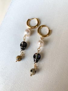 Beaded Dangles- Skull & Pearl