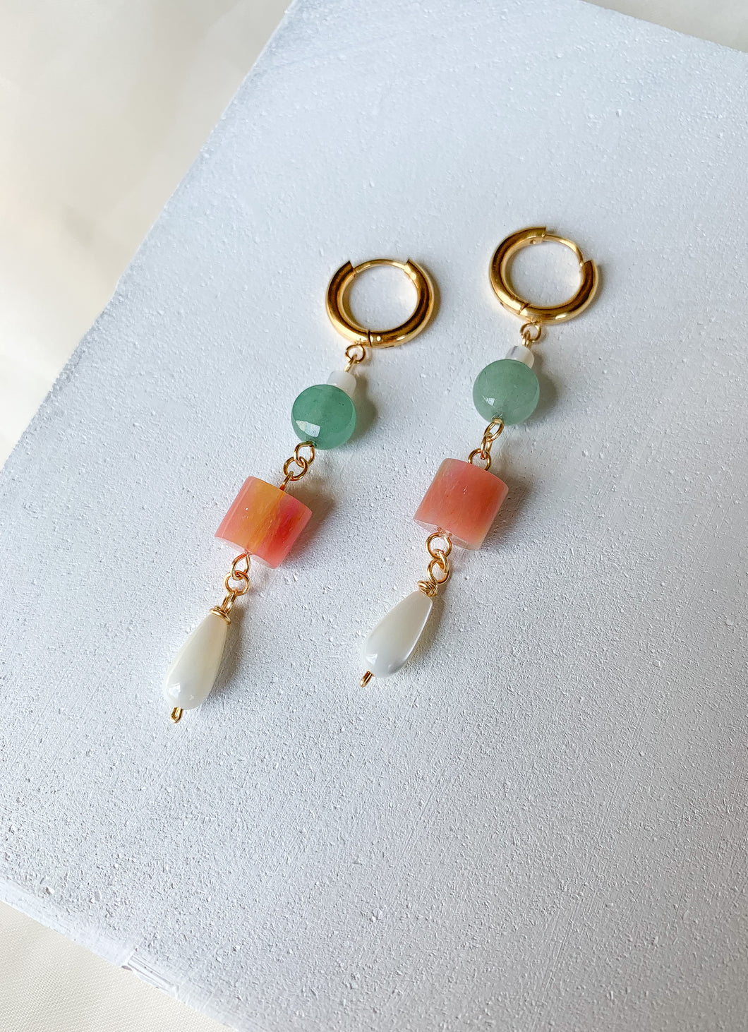 Beaded Dangles- Green Aventurine & Mother of Pearl